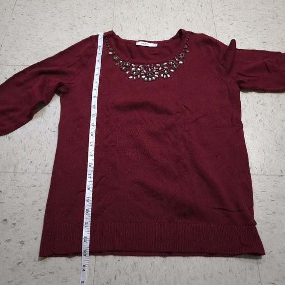 Rickis | Embellished rhinestone Burgundy Women's Top cropped sleeves - Picture 9 of 10